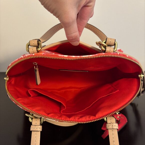 Coach Peyton Cora Pink Orange White Tan Leather Floral Dome Satchel - Picture 10 of 11